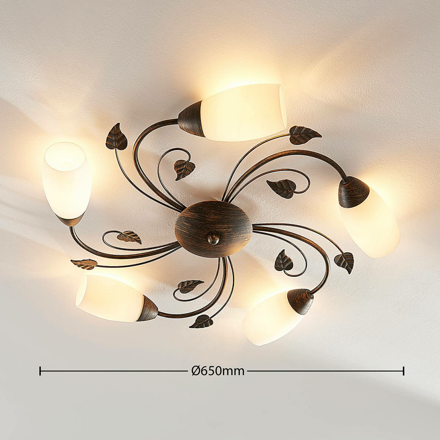 B-Ware Deckenleuchte Lampe Lindby Stefania Landhausstil Schwarz Gold Glas Metall 5 F287
