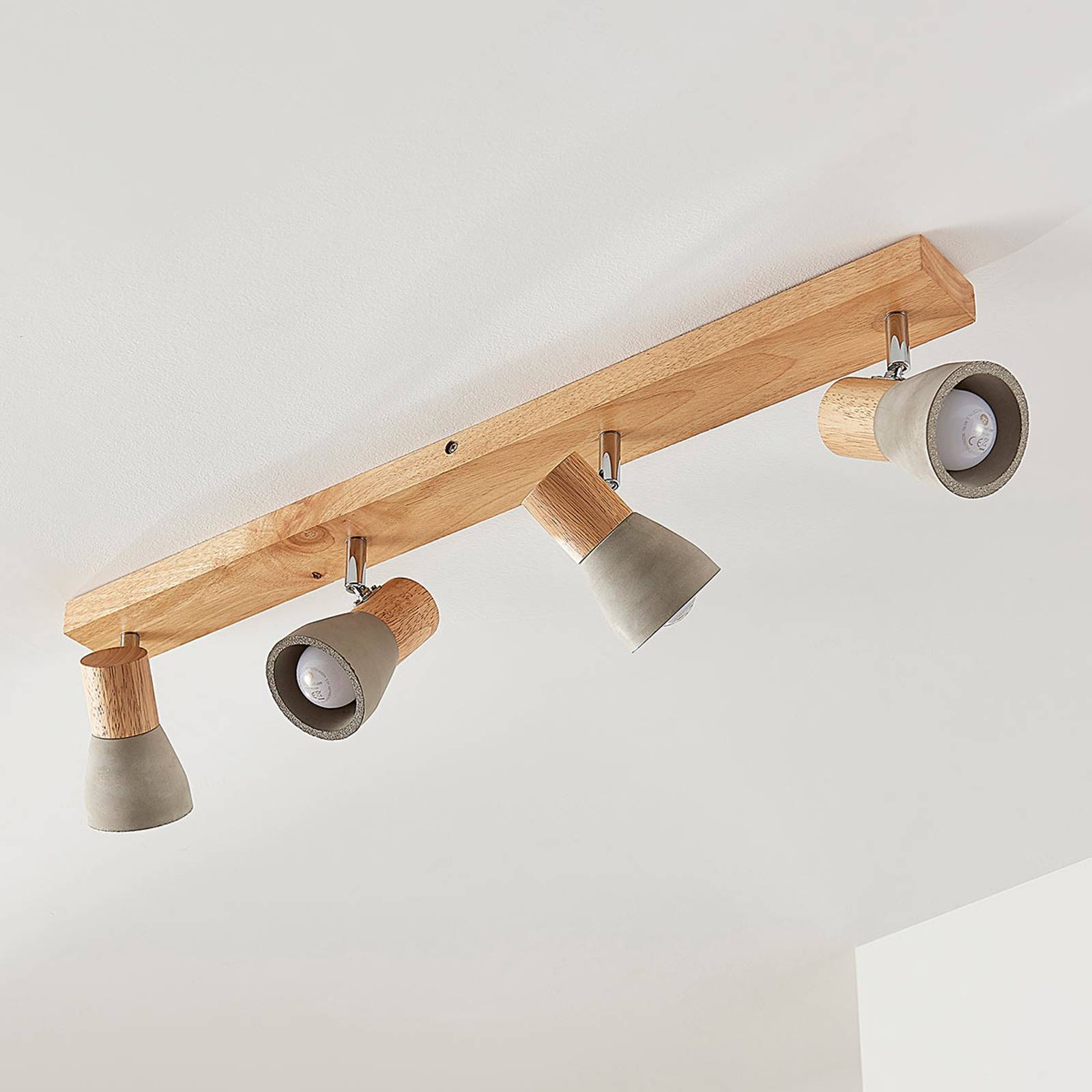 Lindby Deckenlampe Deckenleuchte Filiz Holz Beton E14 Strahler Hauptbeleuchtung - 4251096548846