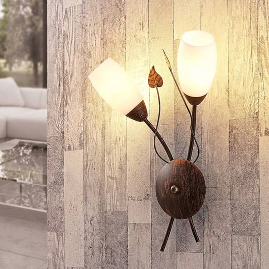 B-Ware Lindby Wandleuchte Wandlampe Stefania Glas Schwarz Gold Lampenschirm E14