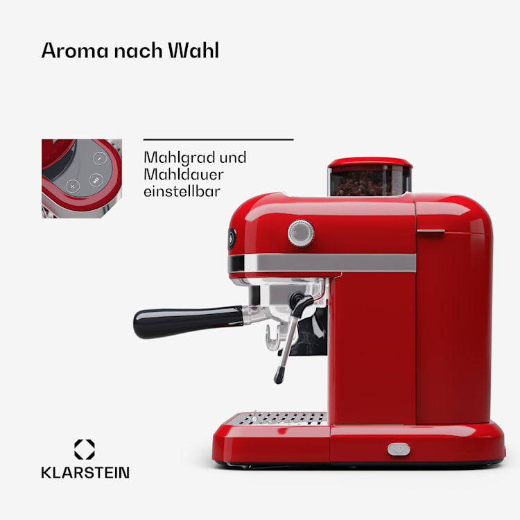 Klarstein Bella Café Kaffeemaschine Mühle Espressomaschine mit Mahlwerk Kaffee