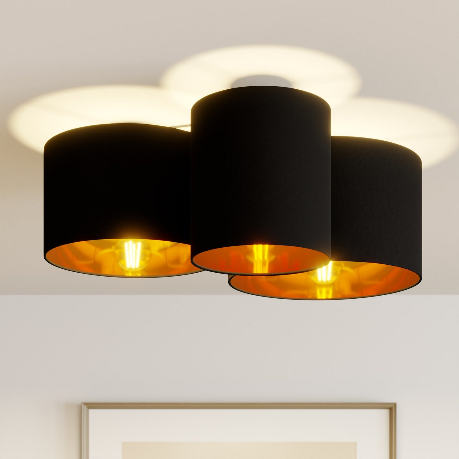 Plafonnier Lindby Laurenz, Lampe de plafond, 3 lumières, Noir et or 219, Produit de seconde main 