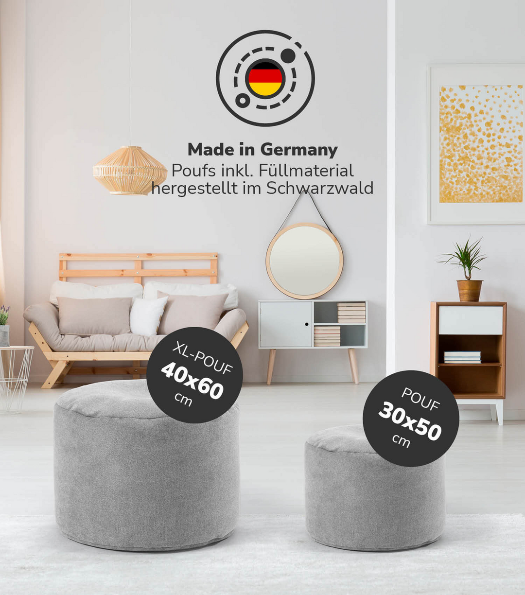 mokebo Pouf, Hocker o. Bodenkissen 60x40cm 'Der Ruhepouf' Sitzhocker rund & Fußh