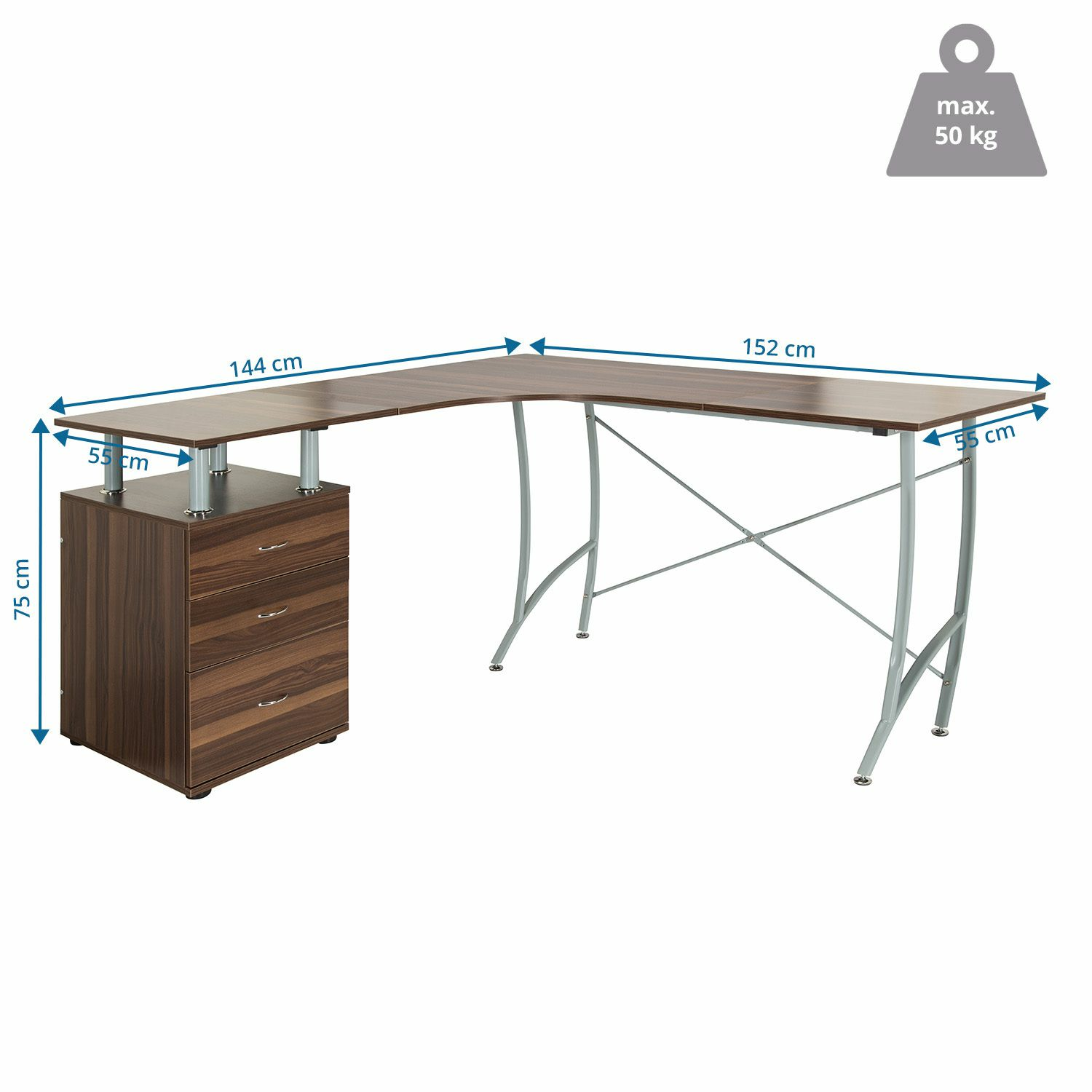 Hjh Office Eckschreibtisch Schreibtisch Computertisch Castor I 152 X 144 Cm B-Ware - 830093
