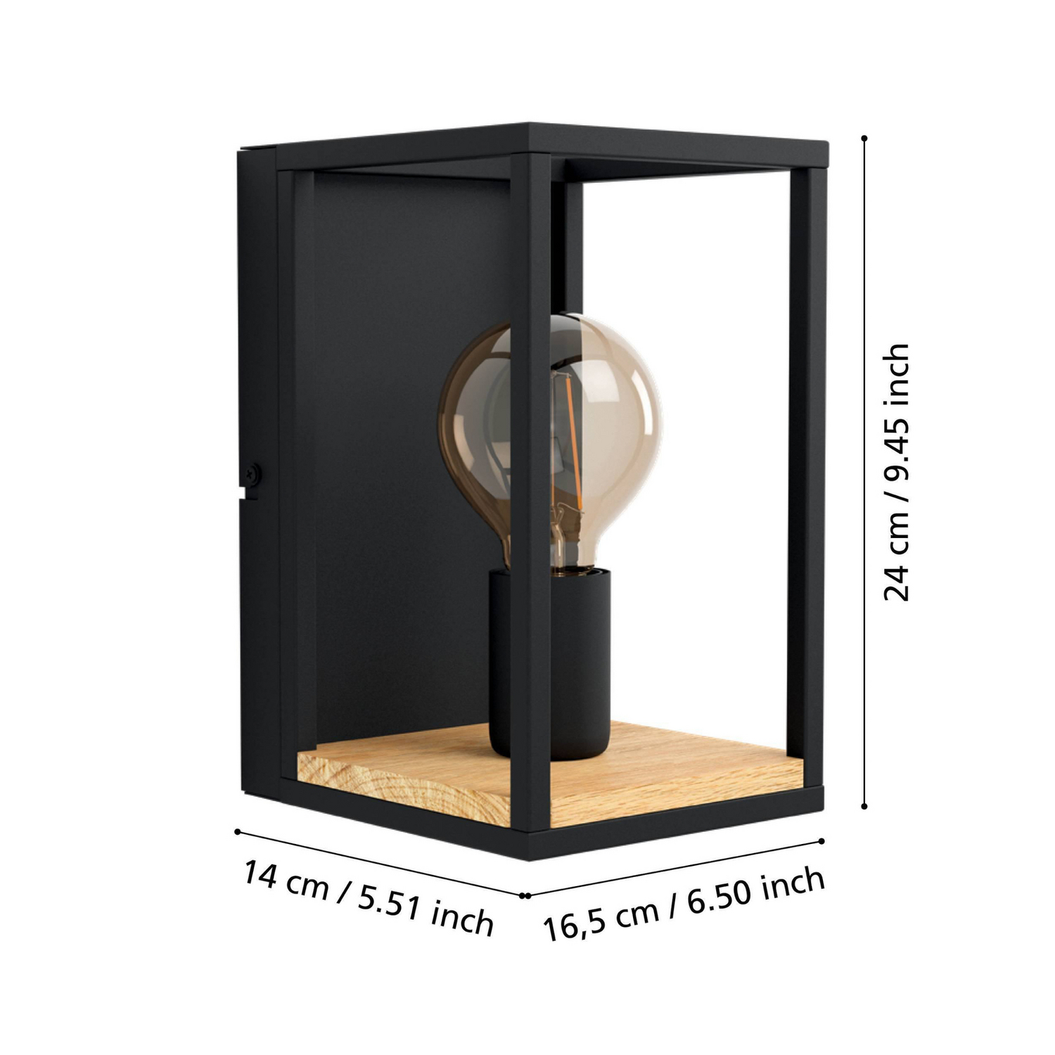 Applique murale Eglo Libertad, 14 cm de large, noir, bois et acier, spot, qualité B