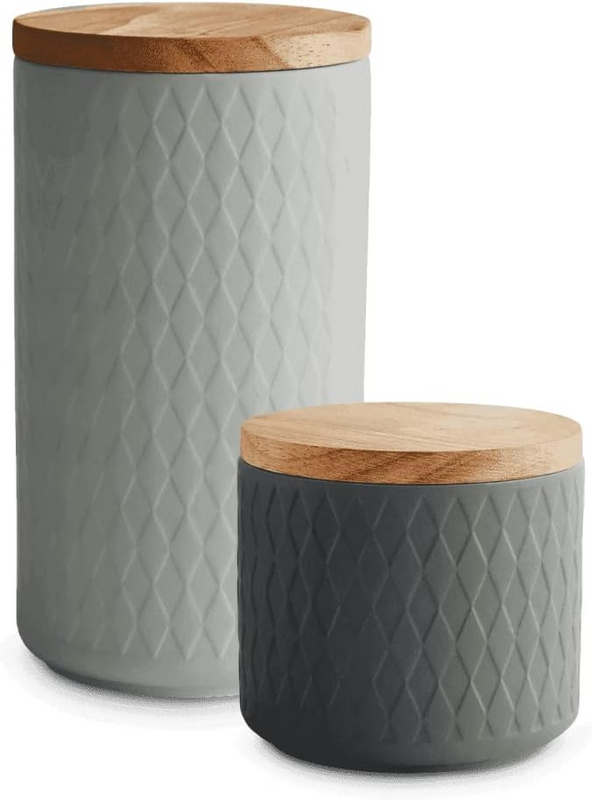 SPRINGLANE Keramik Vorratsdosen 2-tlg. Set mit Holzdeckel Grau Vorratsglas Küche