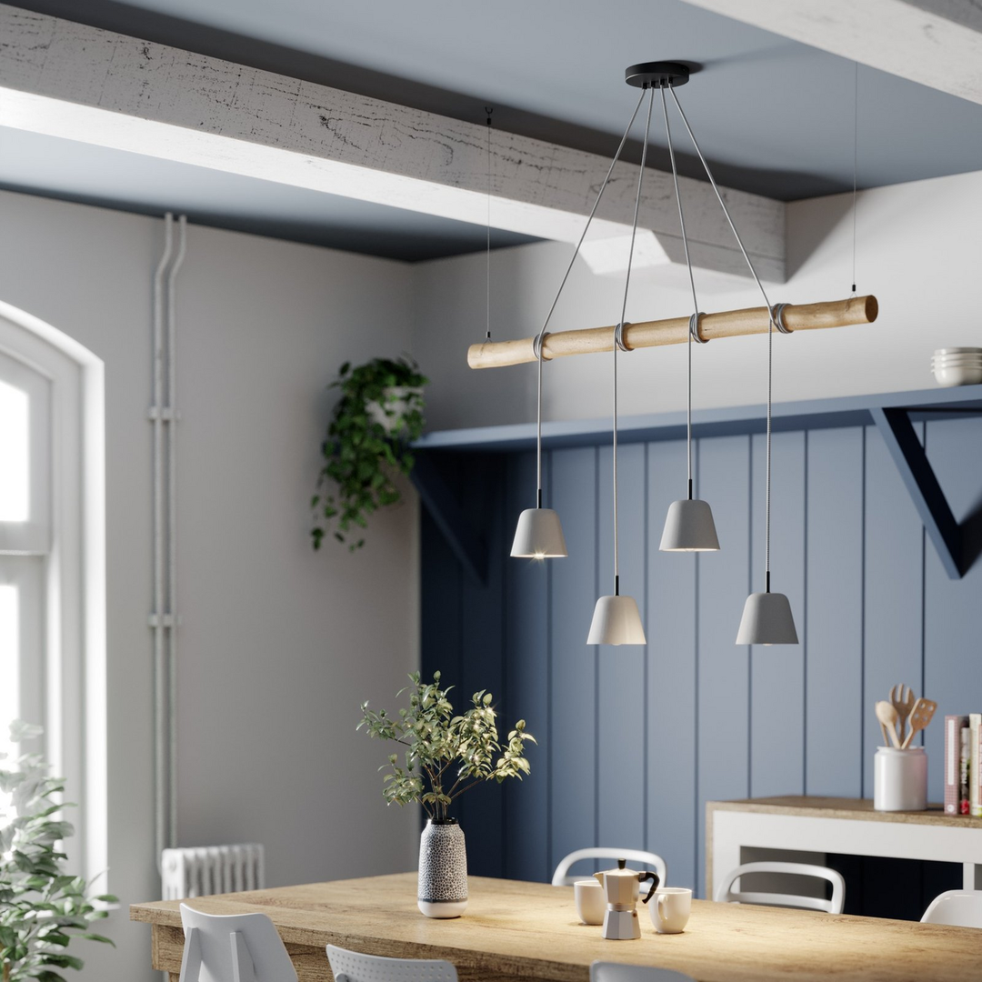 Lucande Asta Pendelleuchte Hängeleuchte Deckenlampe Lampe Leuchte Holz Grau 728 B-Ware - 4251096566321