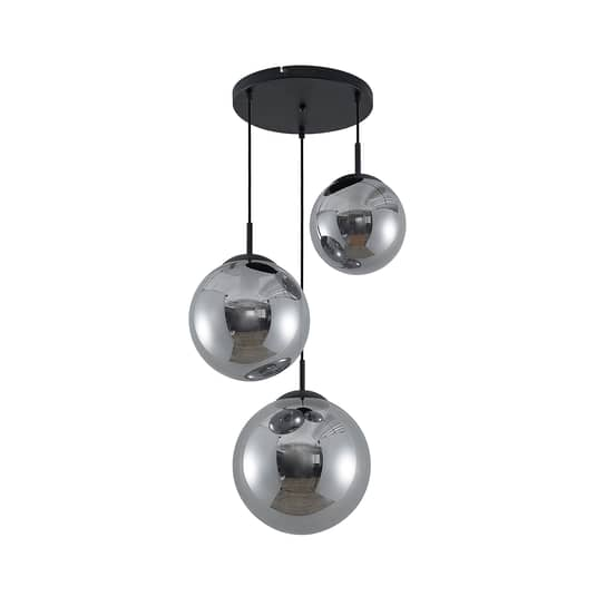 Suspension Lindby Teeja de qualité B, à 3 globes en verre, indice de protection IP20, gris fumé 