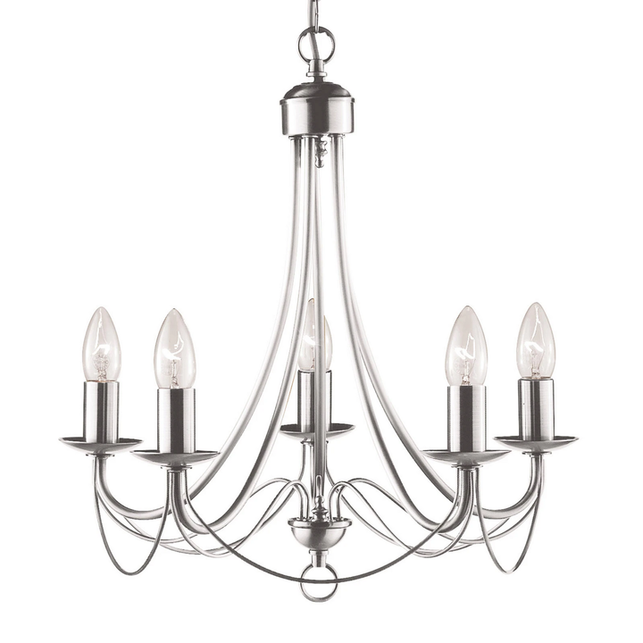 Searchlight Kronleuchter Maypole satin silber fünfflammig Deckenlampe Lampe Deko