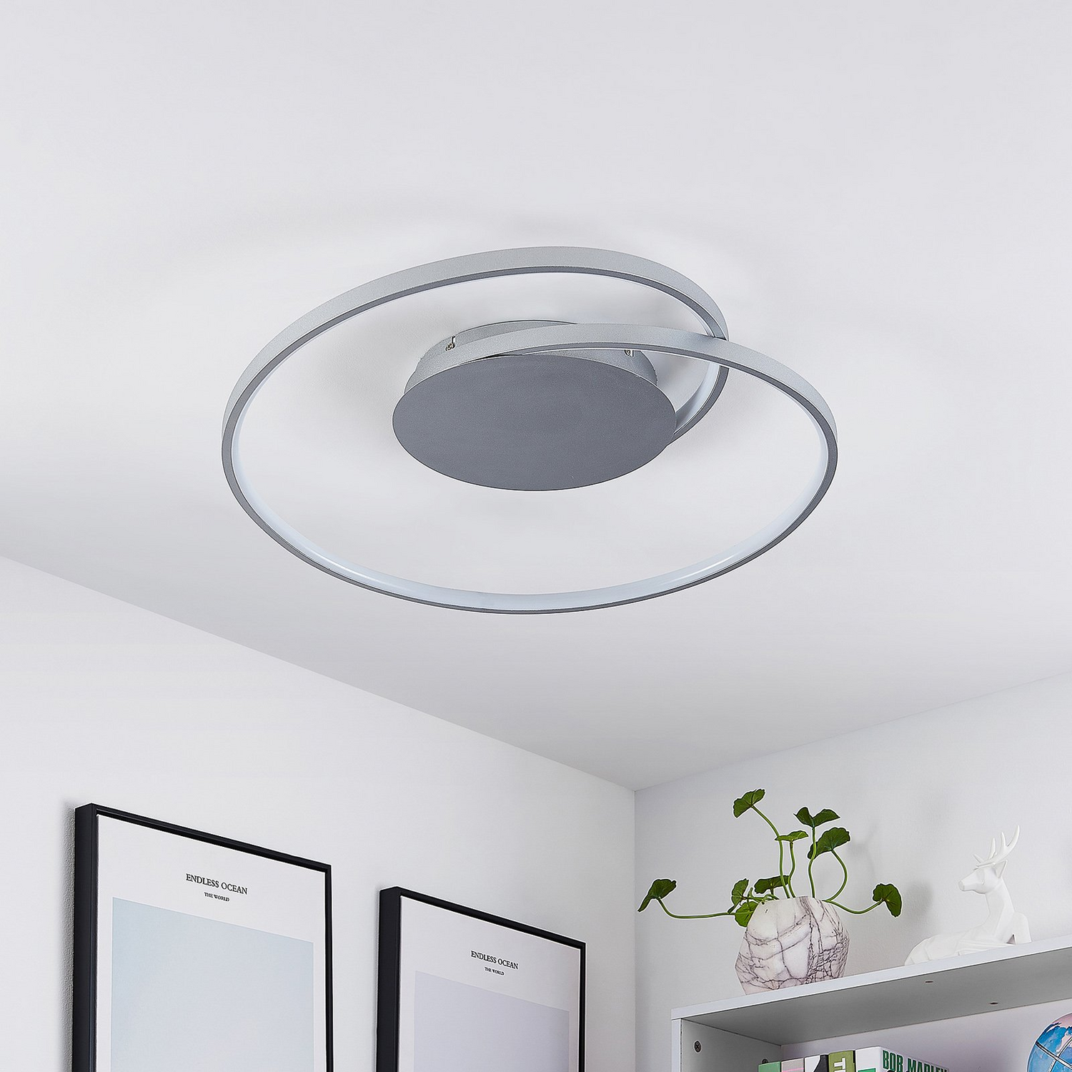 Plafonnier LED Lucande Enesa de qualité B, lampe de salon, suspension, argenté 202