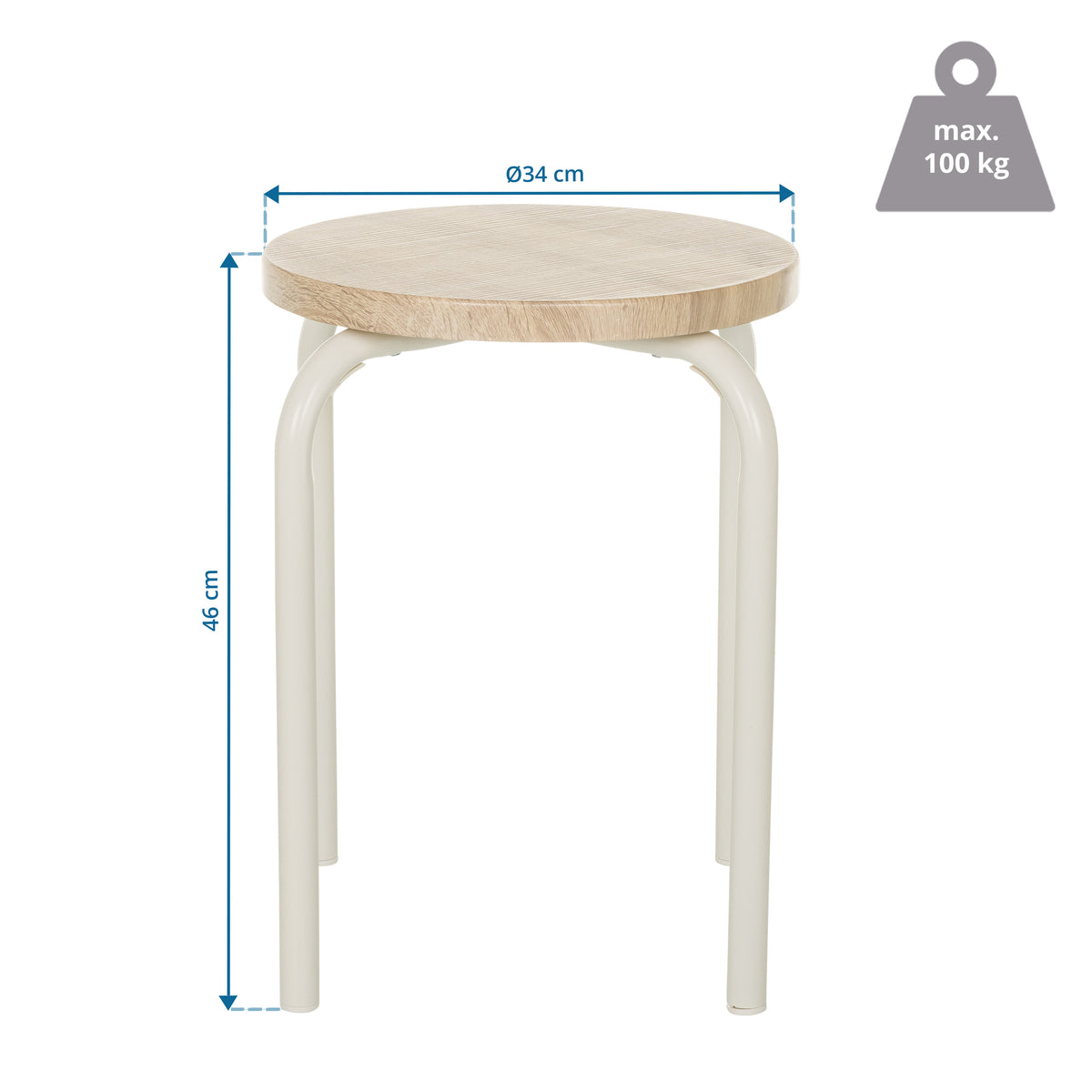 hjh LIVING ALRANDA Metall MDF weiß eiche Stapelhocker Sitzhocker Hocker - 4064323037804
