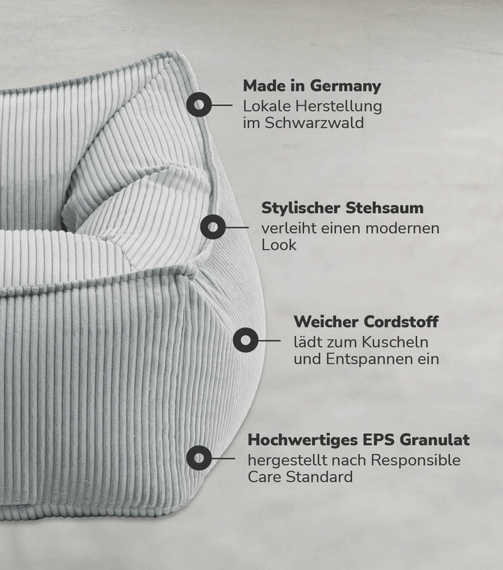 Mokebo Der Lümmel Sitzsack Sessel  Xxl Sitzsack Cord Sessel Relaxkissen Grau B-Ware