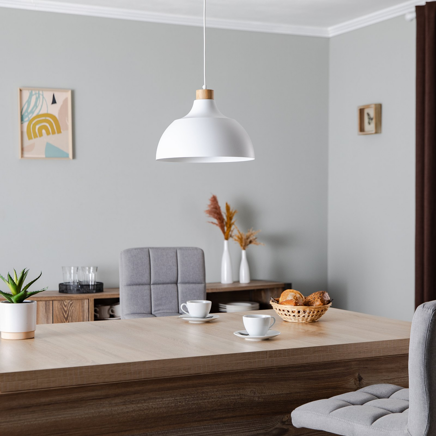 B-Ware Envostar Hängeleuchte Kaitt Holzdetail ø 34 Cm Weiß Hängelampe Lampe Leuchte405