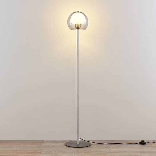Lampadaire Lucande Kaiya, lampe sur pied, lampe avec abat-jour en verre, produit de seconde main.