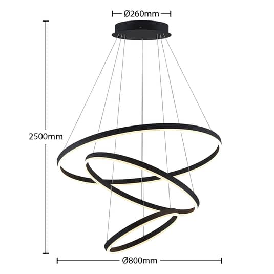 Arcchio Albiona LED-Hängeleuchte Hängeleuchte Lampe Leuchte schwarz 3 Ringe