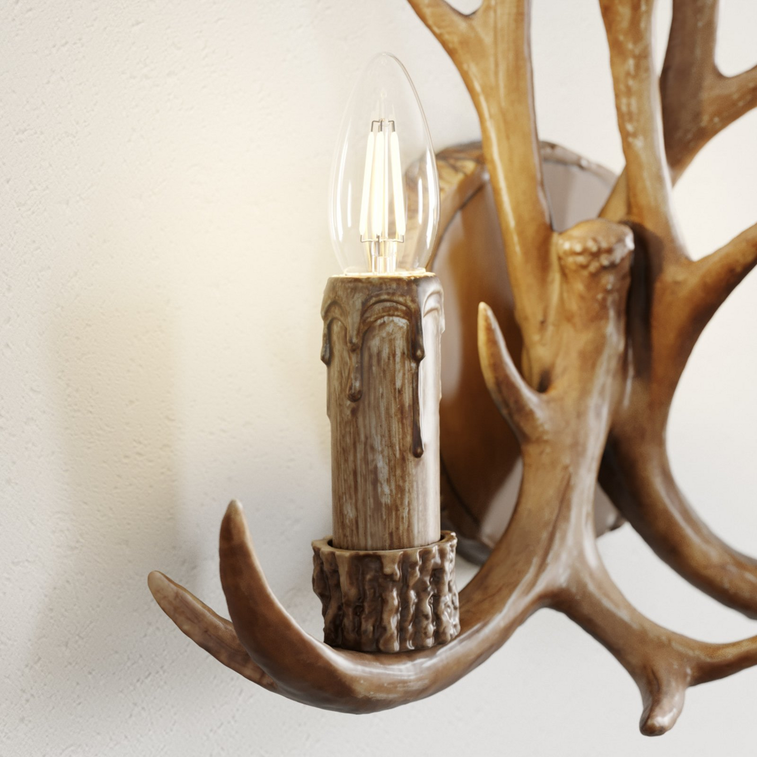 B-Ware Lindby Fibi Wandleuchte Wandlampe Wandlicht Leuchte Lampe Geweih Braun E14 Licht