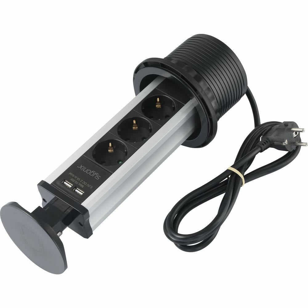 B-Ware Sygonix Sy 4737794 Steckdosenturm Mehrfachsteckdose Schwarz Silber Schutzkontakt
