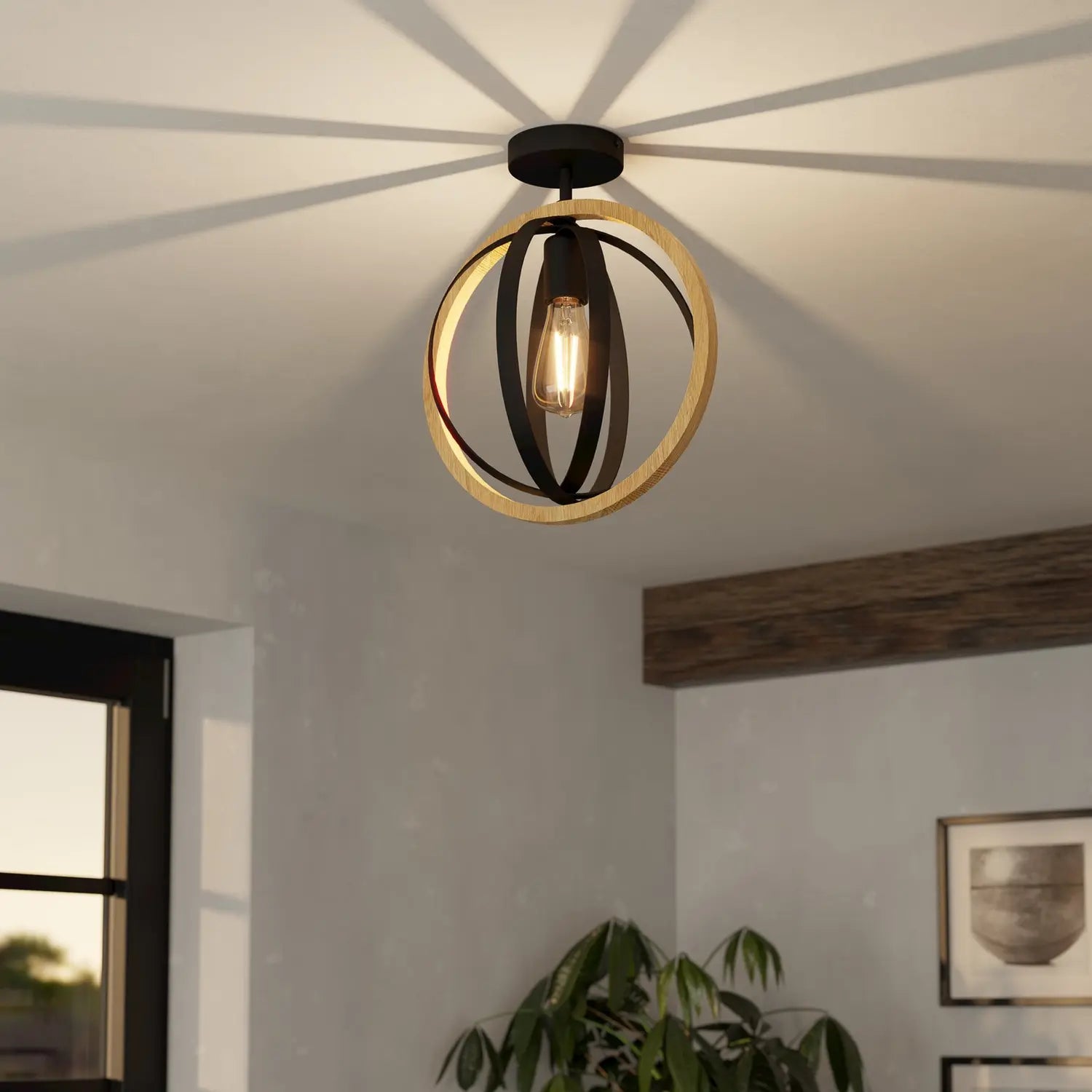 B-Ware Eglo Deckenleuchte Lampe Basildon Holz Stahl Schwarz Braun Deckenlampe E27 Led - 9002759437367