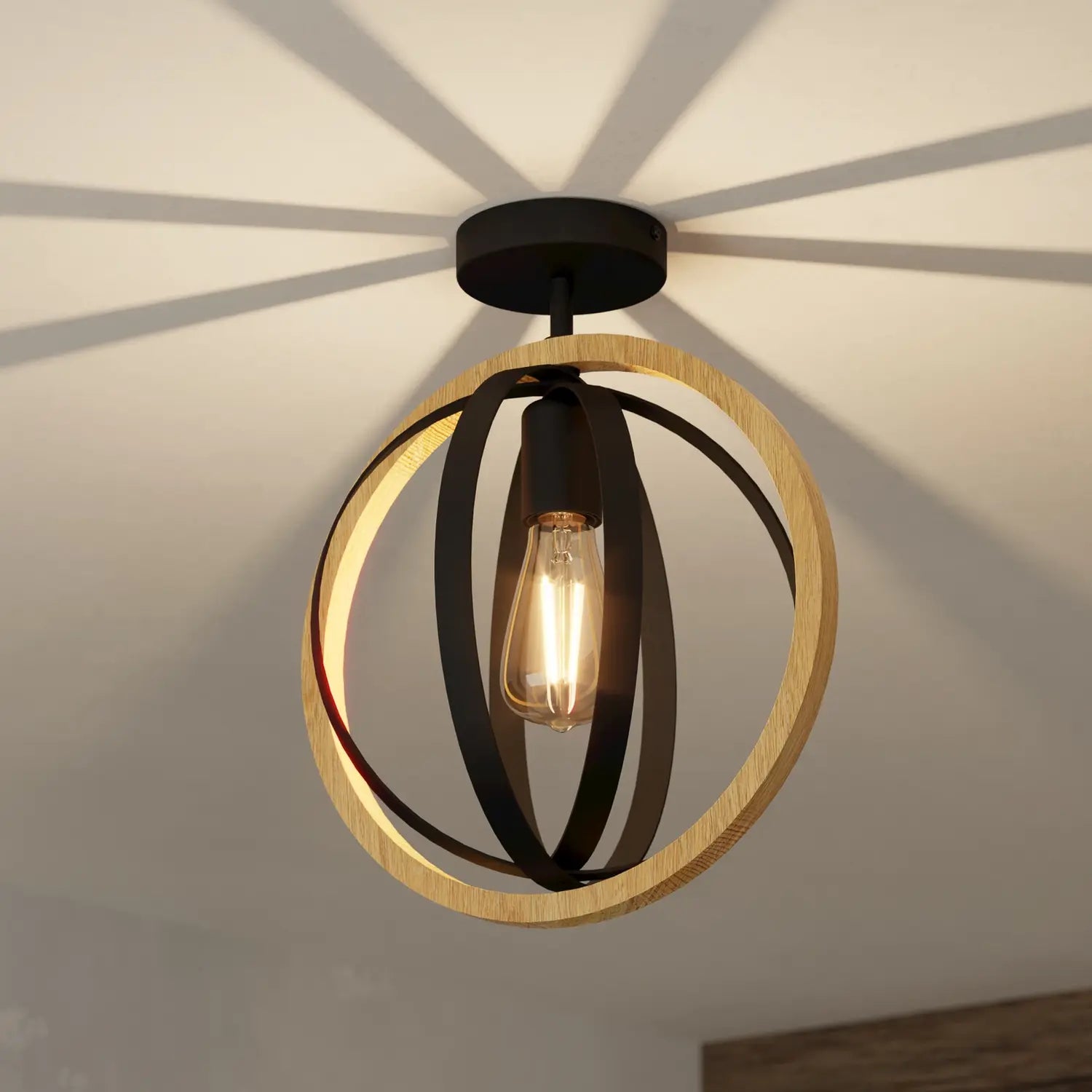 B-Ware Eglo Deckenleuchte Lampe Basildon Holz Stahl Schwarz Braun Deckenlampe E27 Led - 9002759437367