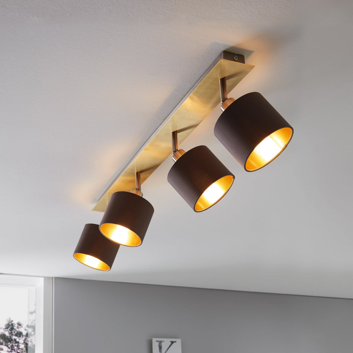 Eglo Deckenlampe Deckenleuchte Valbiano Messing Hellbraun Textil Metall Gold - 9002759975395