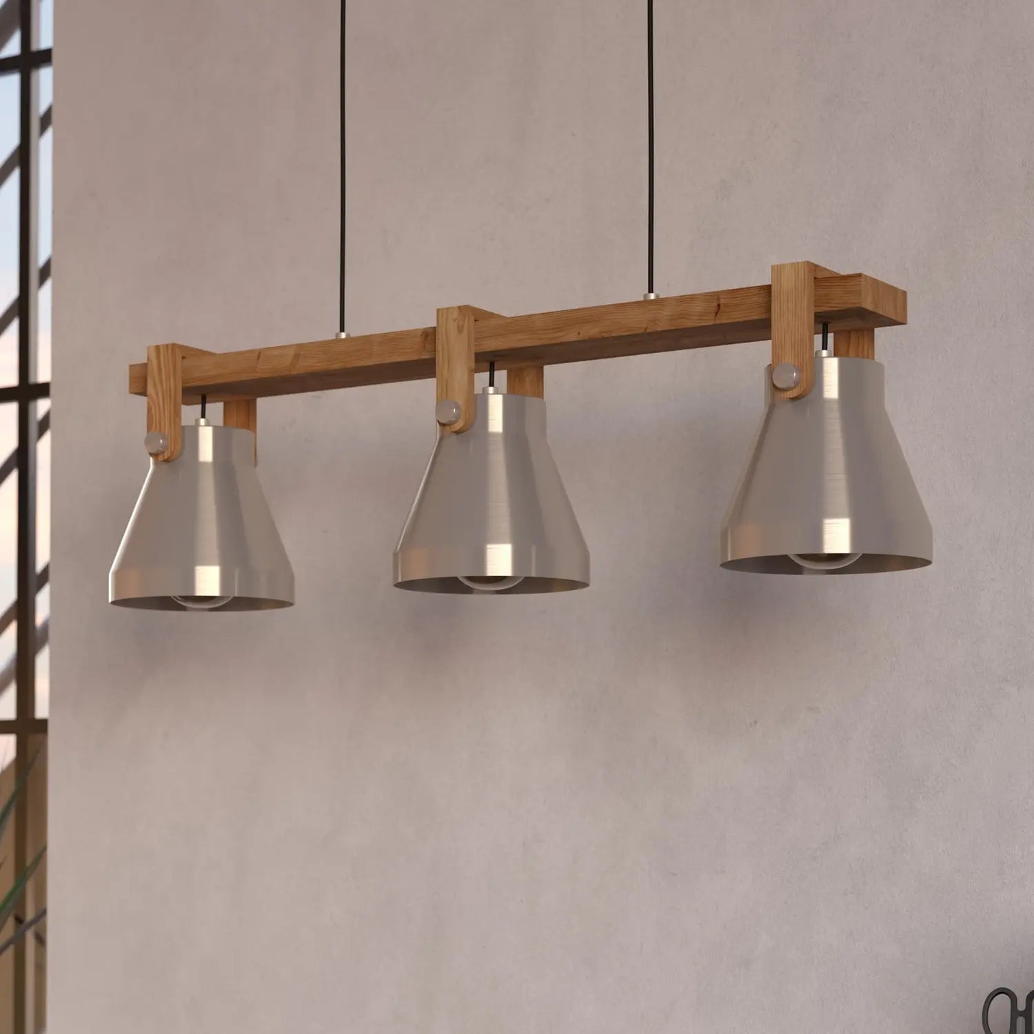 B-Ware Eglo Pendelleuchte Hängelampe Cawton Leuchte Stahl Holz 76 Cm 3 Flammig E27 Led - 9002759439521
