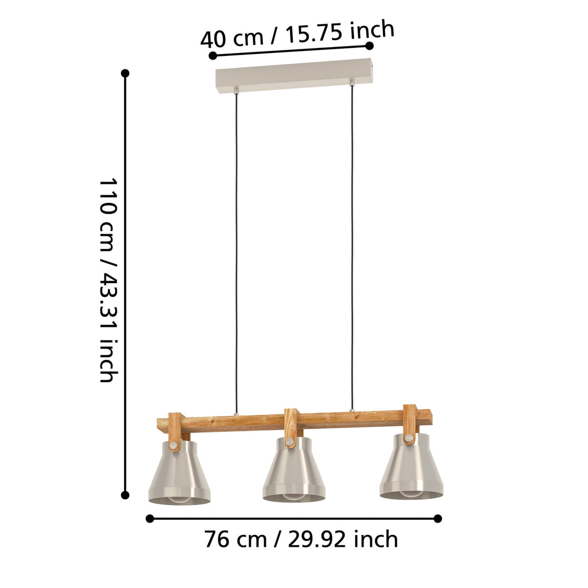 Eglo Pendelleuchte Hängelampe Cawton Leuchte Stahl Holz 76 cm 3-flammig E27 LED - 9002759439521