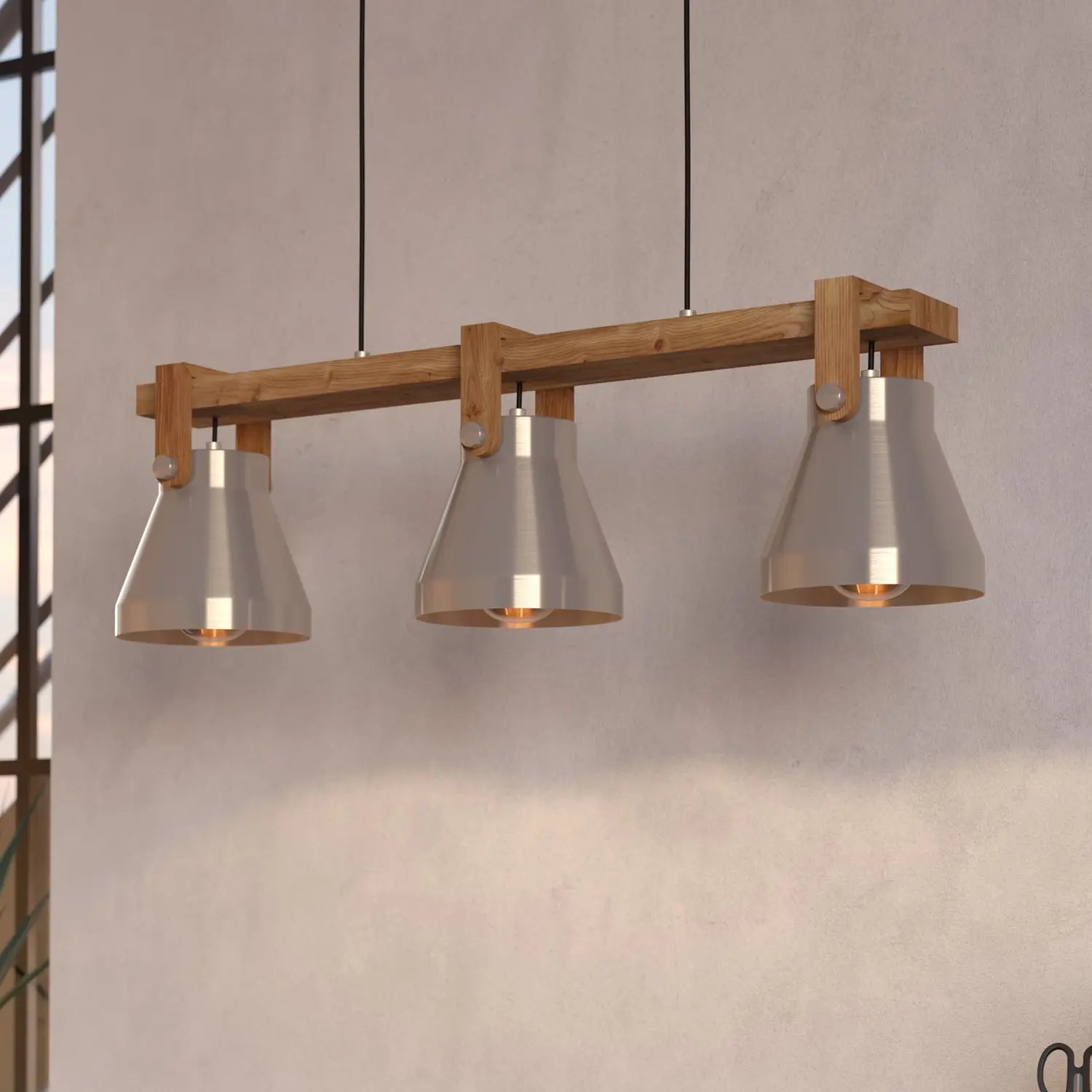 B-Ware Eglo Pendelleuchte Hängelampe Cawton Leuchte Stahl Holz 76 Cm 3 Flammig E27 Led - 9002759439521