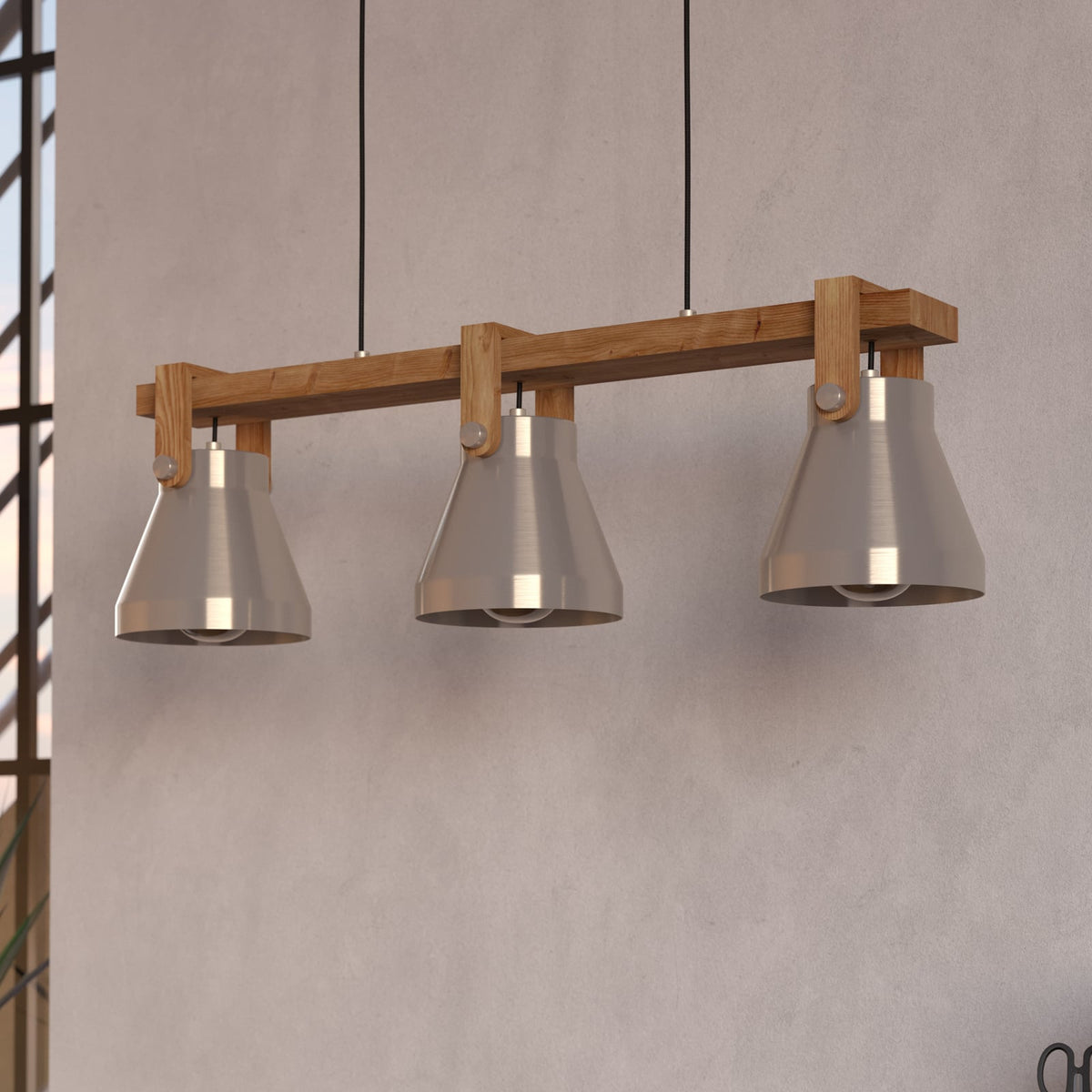 Eglo Pendelleuchte Hängelampe Cawton Leuchte Stahl Holz 76 cm 3-flammig E27 LED - 9002759439521