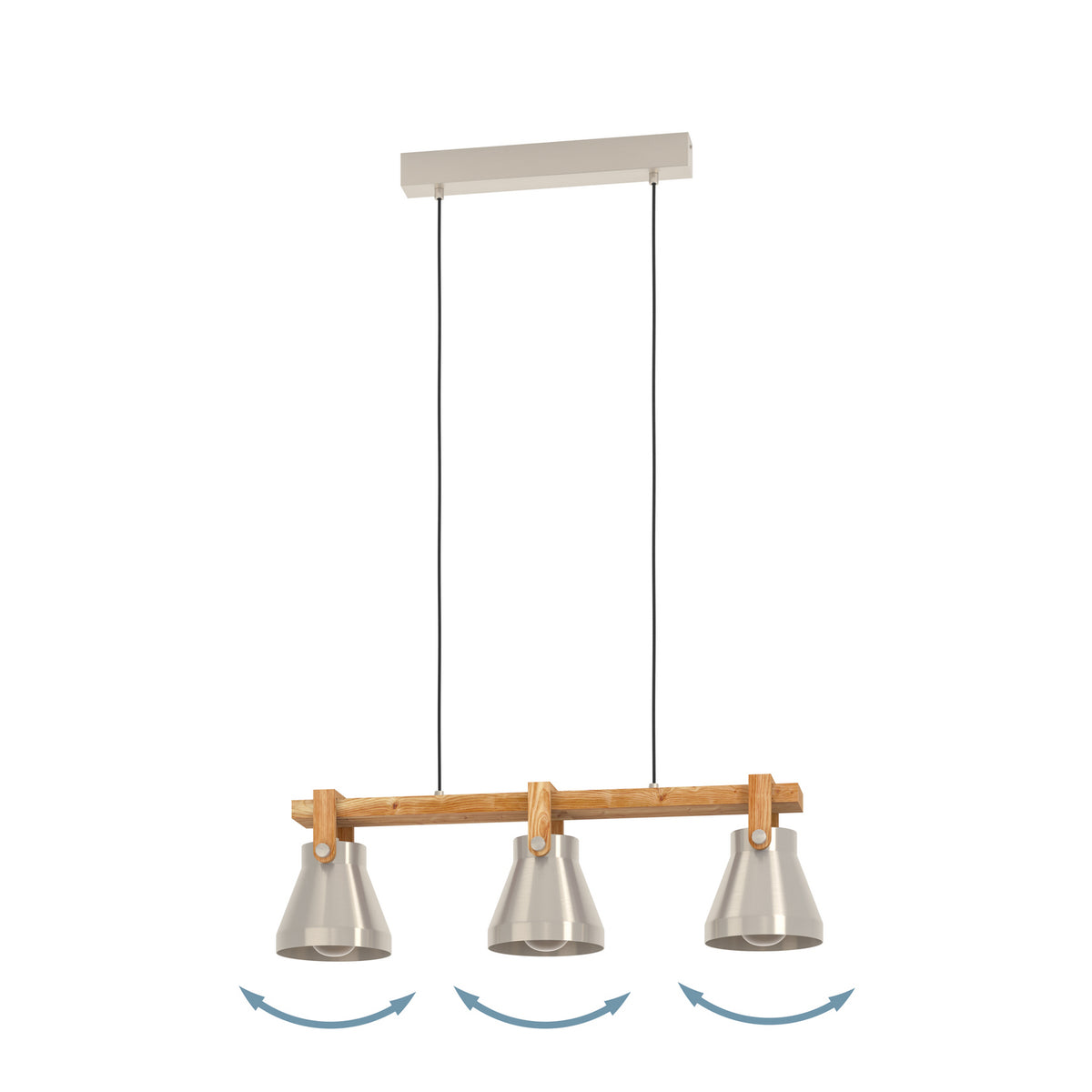 Eglo Pendelleuchte Hängelampe Cawton Leuchte Stahl Holz 76 cm 3-flammig E27 LED - 9002759439521