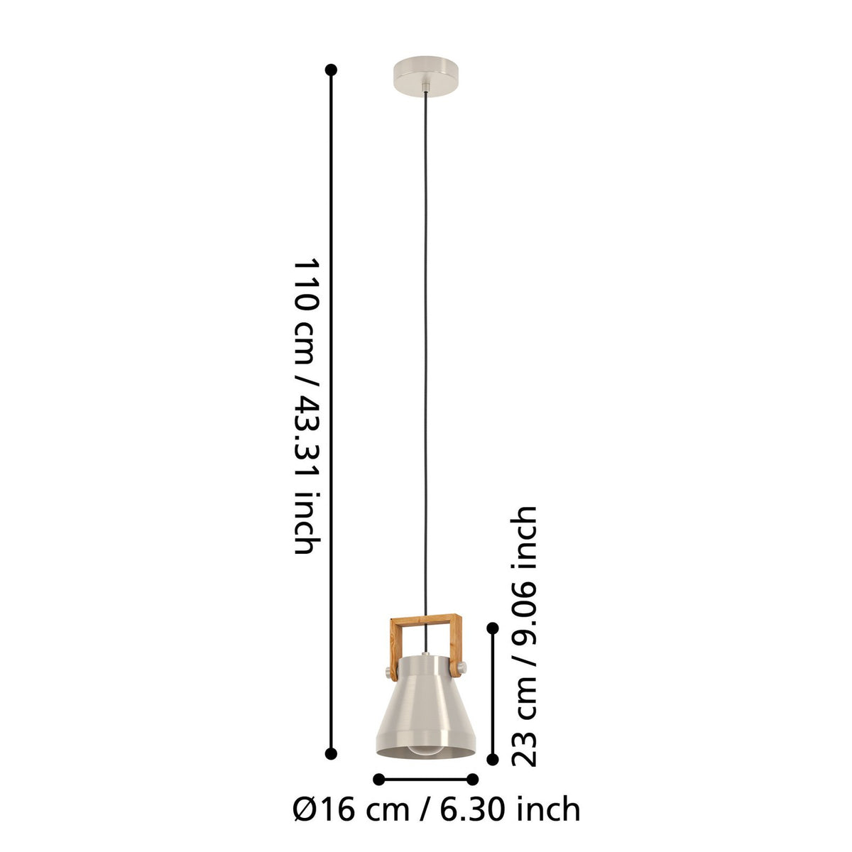eglo Hängelampe Pendelleuchte Stahl Holz Cawton Leuchte Ø 16 cm E27 LED Lampe - 9002759439514