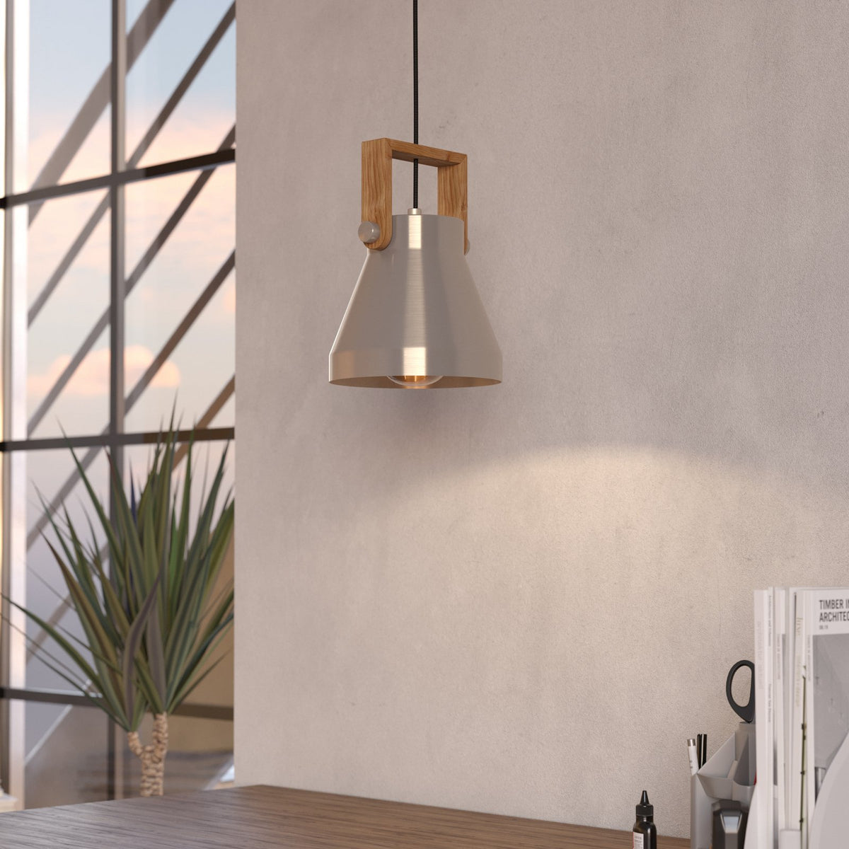 eglo Hängelampe Pendelleuchte Stahl Holz Cawton Leuchte Ø 16 cm E27 LED Lampe - 9002759439514