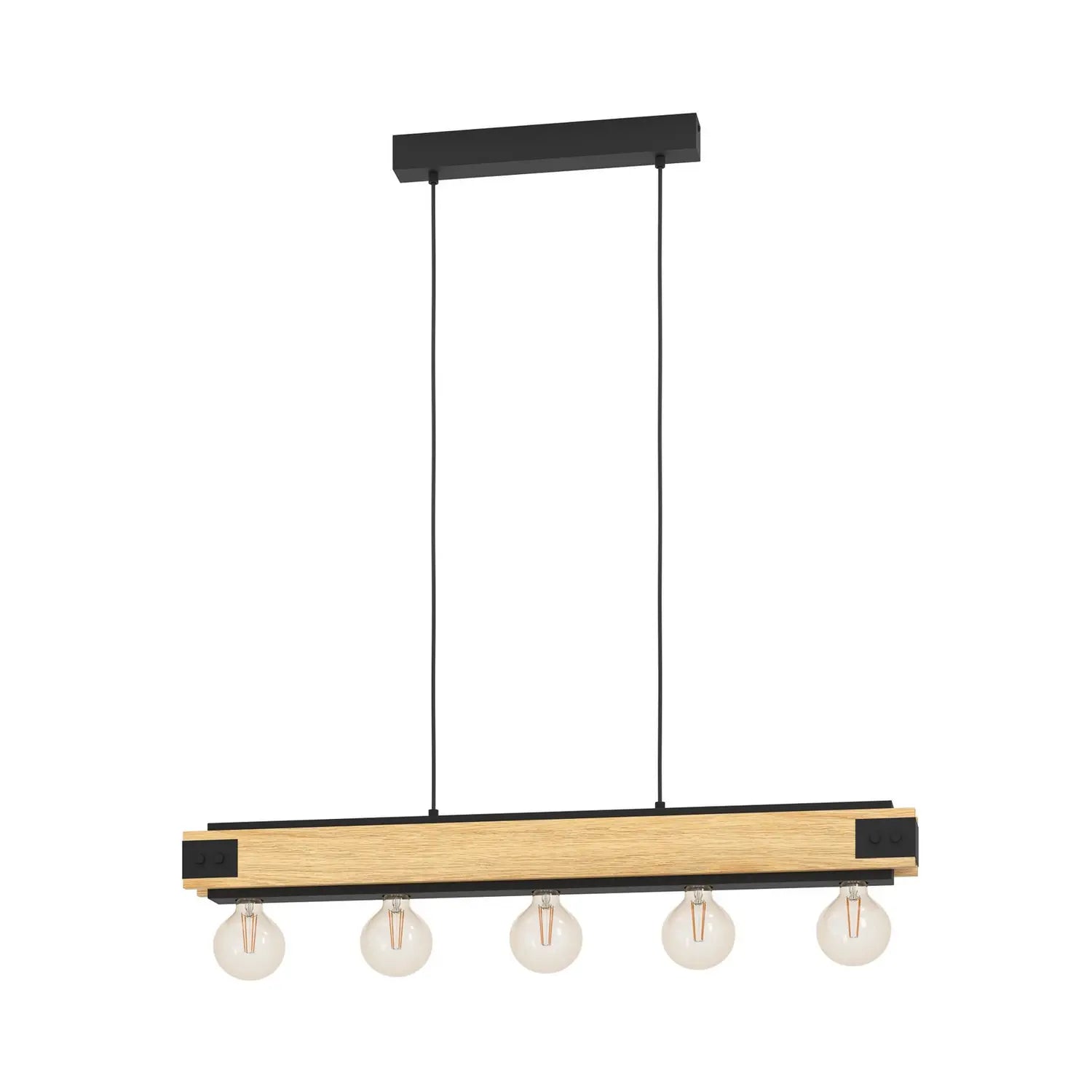 B-Ware Eglo Hängelampe Pendelleuchte Layham Schwarz Holz Hell Länge 96 Cm 5 Flg - 9002759434687