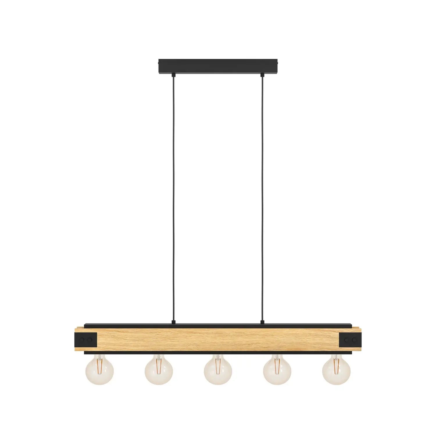 B-Ware Eglo Hängelampe Pendelleuchte Layham Schwarz Holz Hell Länge 96 Cm 5 Flg - 9002759434687