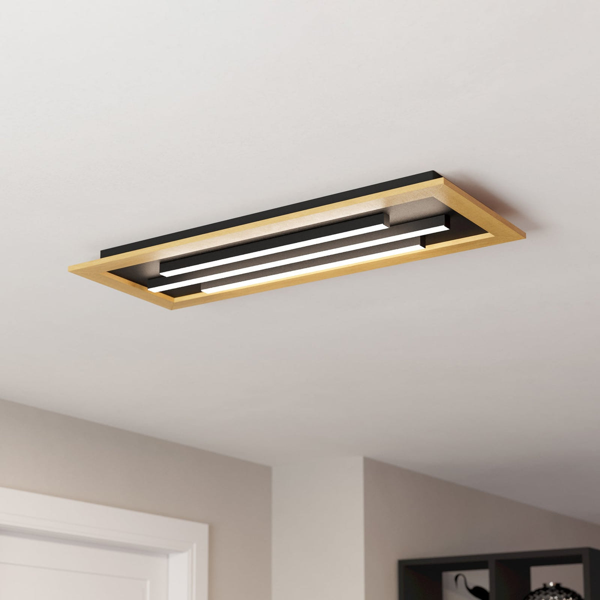Deckenleuchte Lampe LED Eglo Tirrenara Fernbedienung Schwarz Holz Dimmbar - 9008606245024