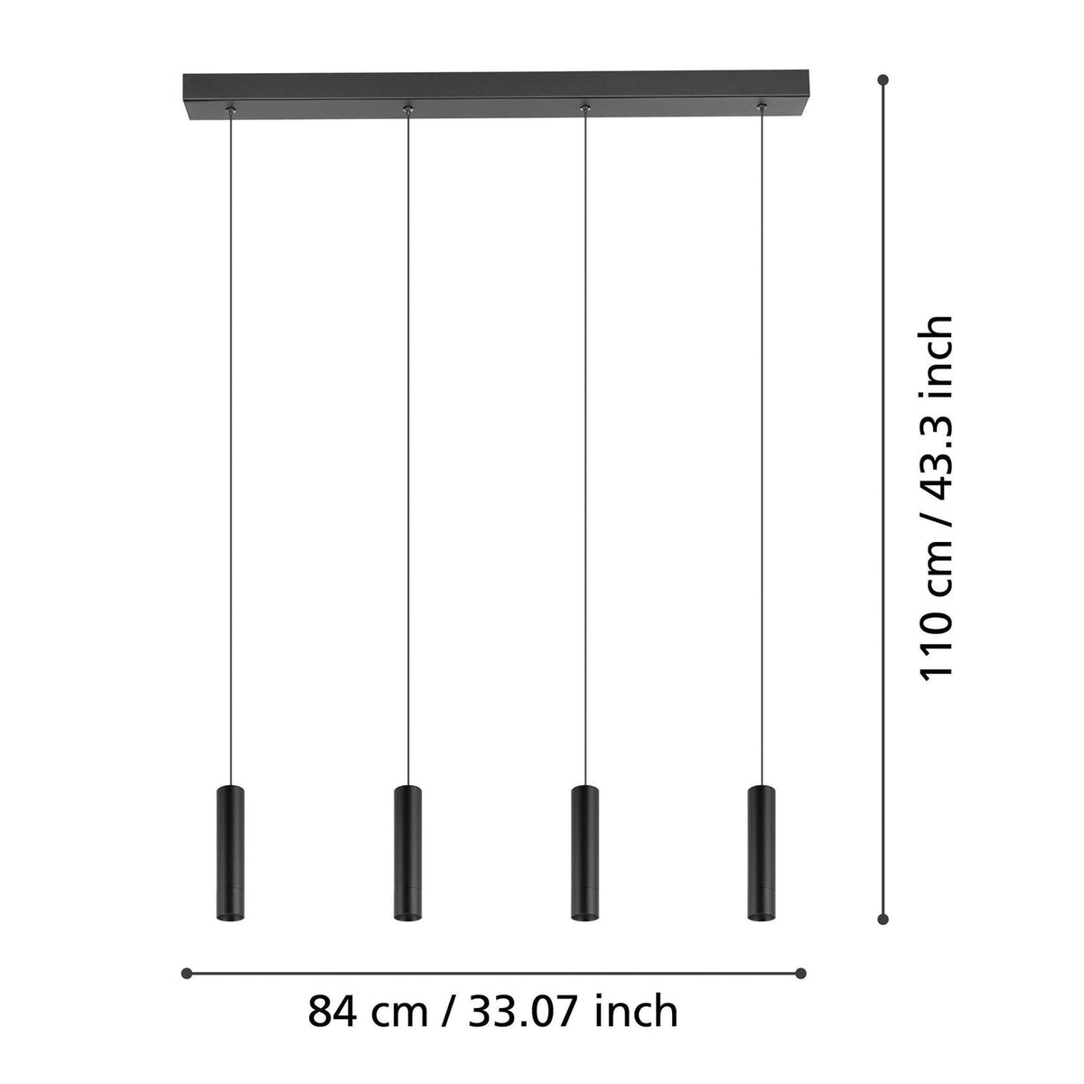 EGLO LED Pendellampe Hängeleuchte Almudaina schwarz Länge 84 cm 4 flammig La285 - 9008606274109