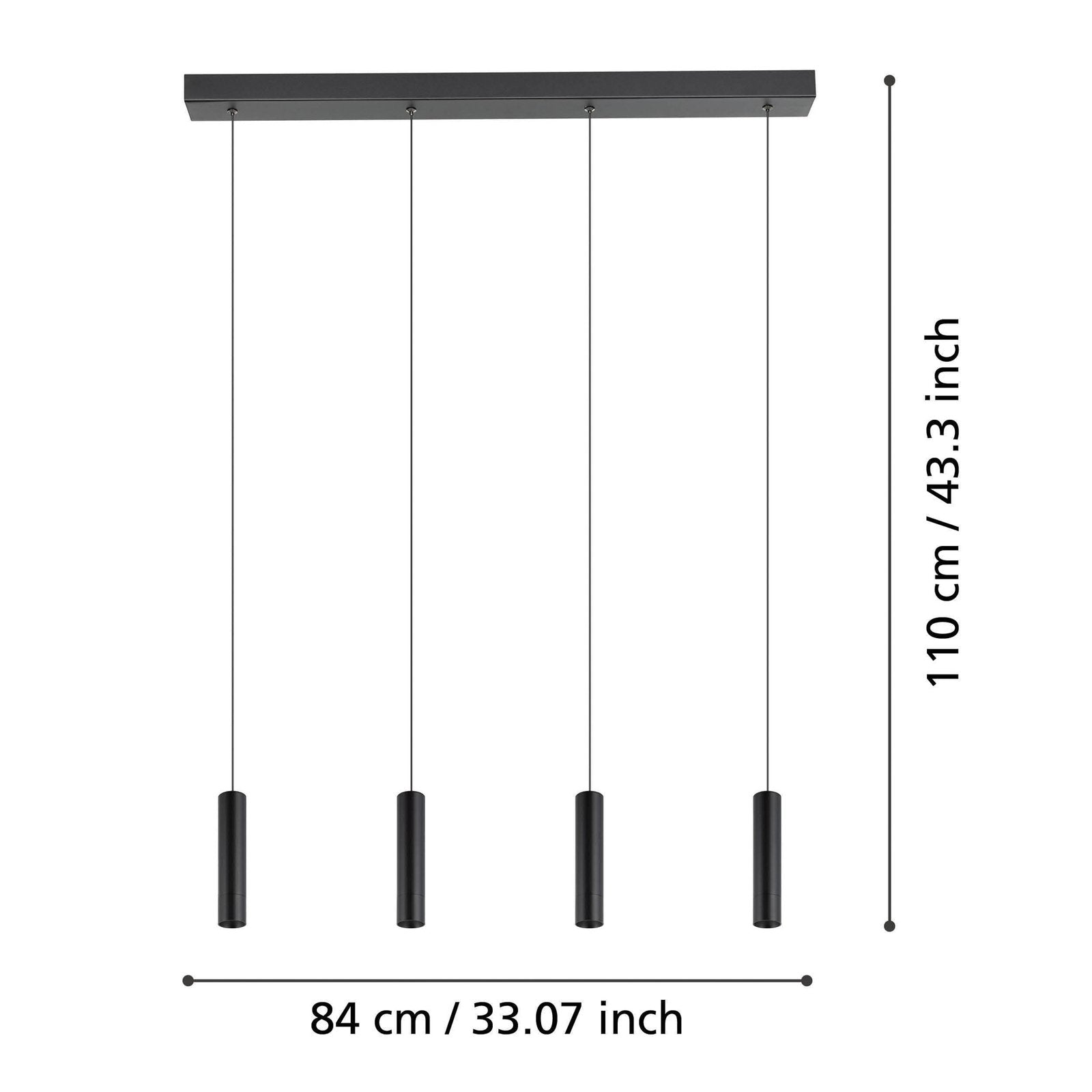 EGLO LED Pendellampe Hängeleuchte Almudaina schwarz Länge 84 cm 4 flammig La285 - 9008606274109