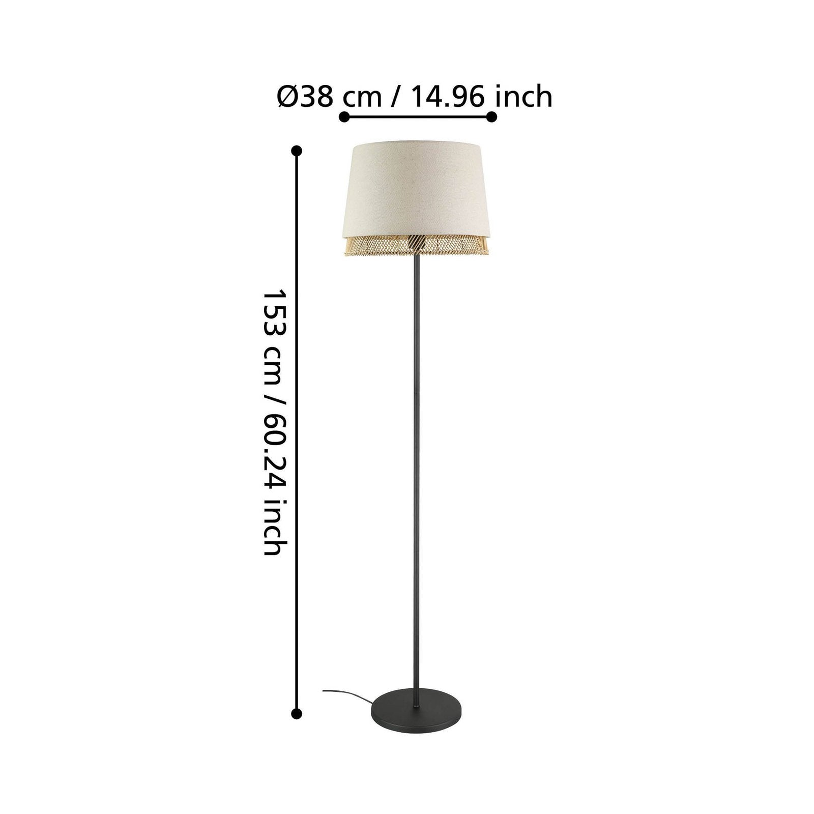 Eglo Stehlampe Tabley Wohnzimmerleuchte Lampe naturfarben H153cm Stoff E27 - 9002759439781
