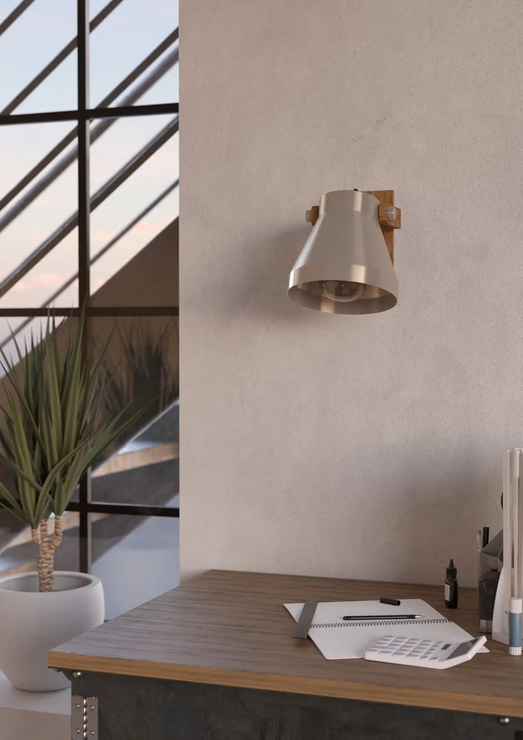 B-Ware Eglo Wandstrahler Leuchte Spot Cawton Stahlfarben Braun Höhe 19,5 Mm E27 Holz - 9002759439484