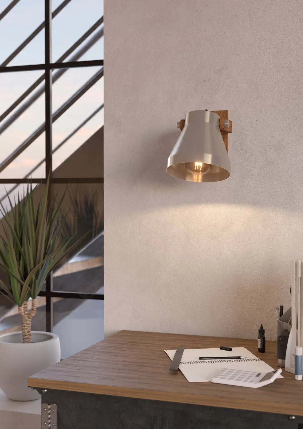 B-Ware Eglo Wandstrahler Leuchte Spot Cawton Stahlfarben Braun Höhe 19,5 Mm E27 Holz - 9002759439484