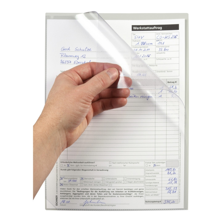 Eichner 10 St. Auftragsschutzhülle Mappe Hülle Din A4 Light Hellgrau Transparent B-Ware - 4052301038721