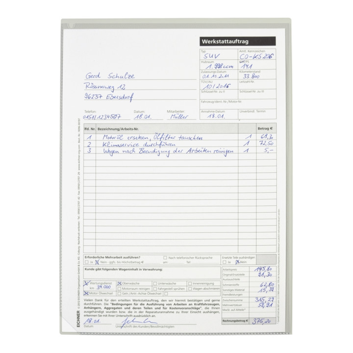 Eichner 10 St. Auftragsschutzhülle Mappe Hülle Din A4 Light Hellgrau Transparent B-Ware - 4052301038721