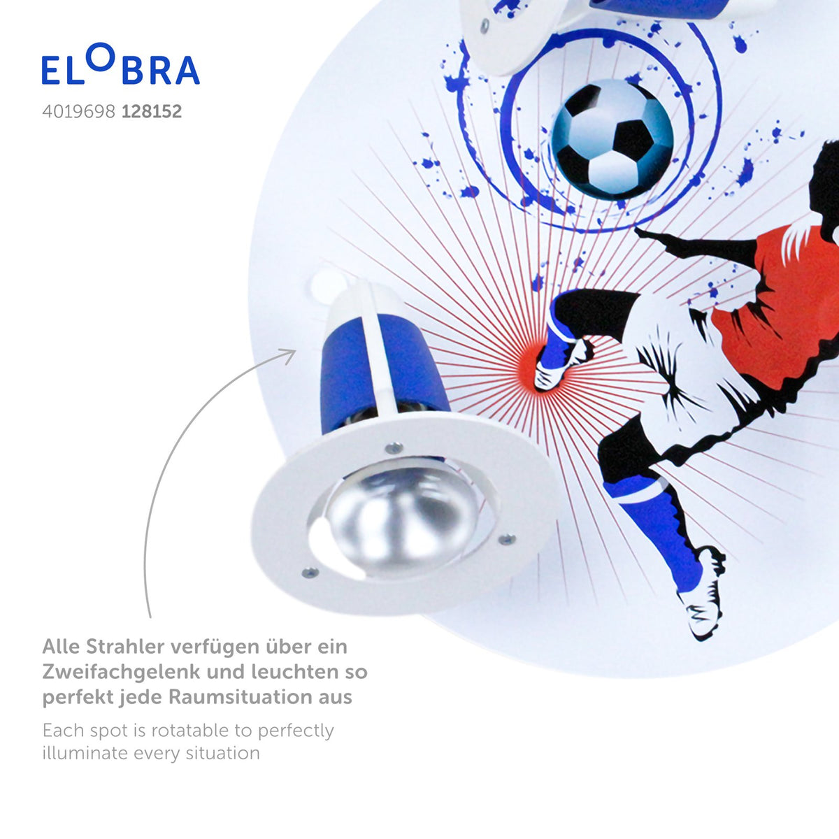 Elobra Deckenleuchte Lampe Soccer Kinderzimmer blau weiß Holz LED Kinderlampe - 4019698128152