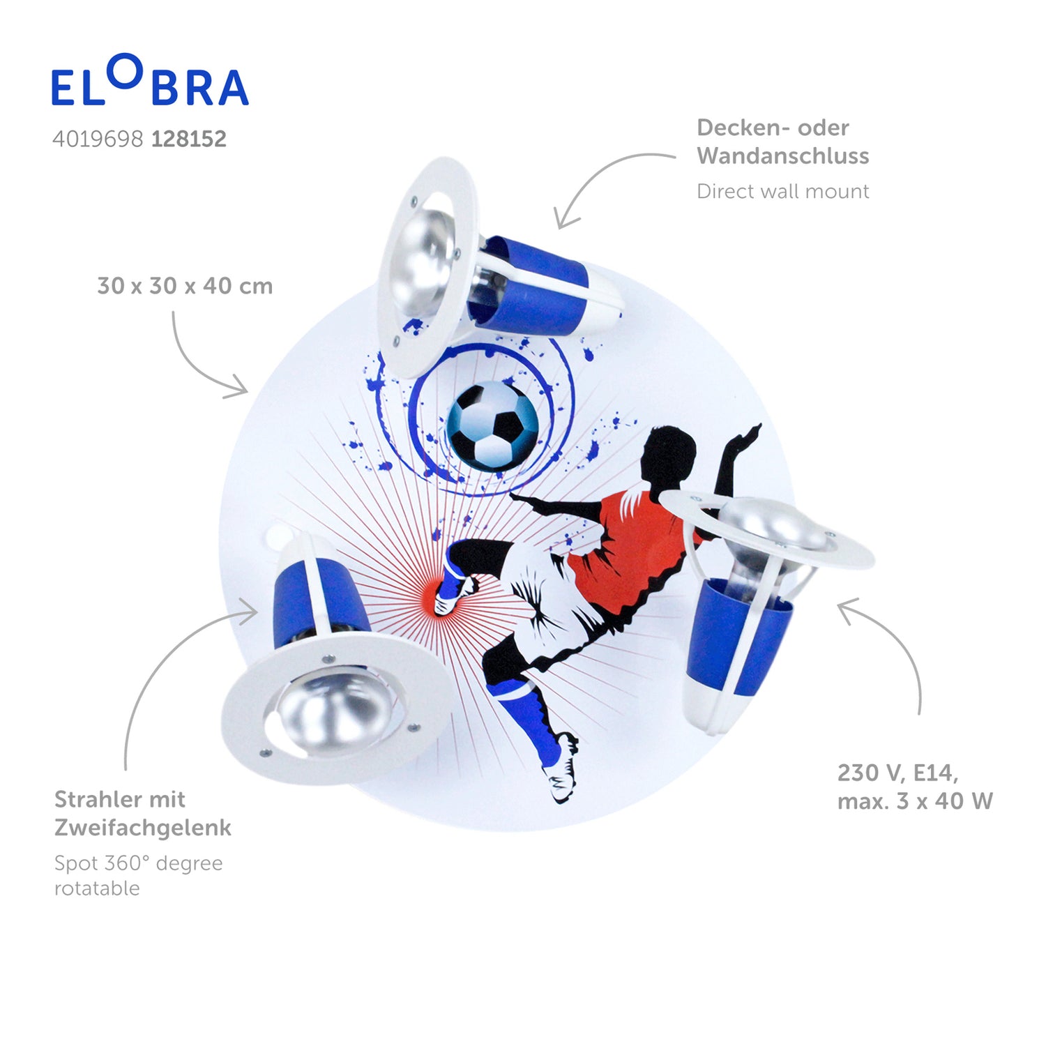 B-Ware Elobra Deckenleuchte Lampe Soccer Kinderzimmer Blau Weiß Holz Led Kinderlampe - 4019698128152