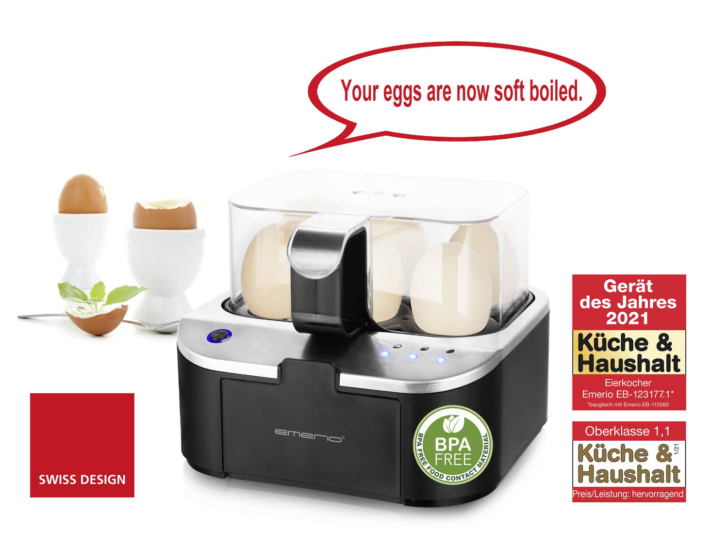 B-Ware Emerio Eb 123177.12 Eierkocher Bpa Frei Schwarz Edelstahl Kleinküchengerät - 7333282015114