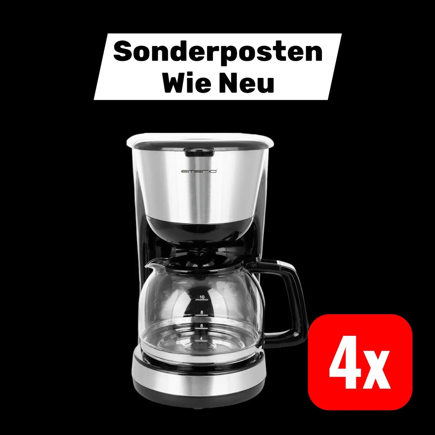 B-Ware Emerio Kaffeemaschine Fassungsvermögen Glaskanne Kanne Warmhaltefunktion 4 Stück - 7333282003128