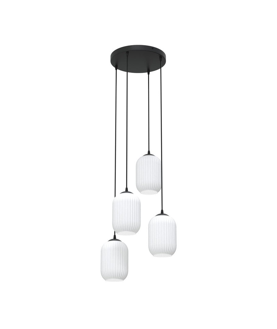 EMIBIG Hängeleuchte Lampe Verdi 4 × E27 Schwarz Opalweiß Pendelleuchte Lampe358 - 5907106011426