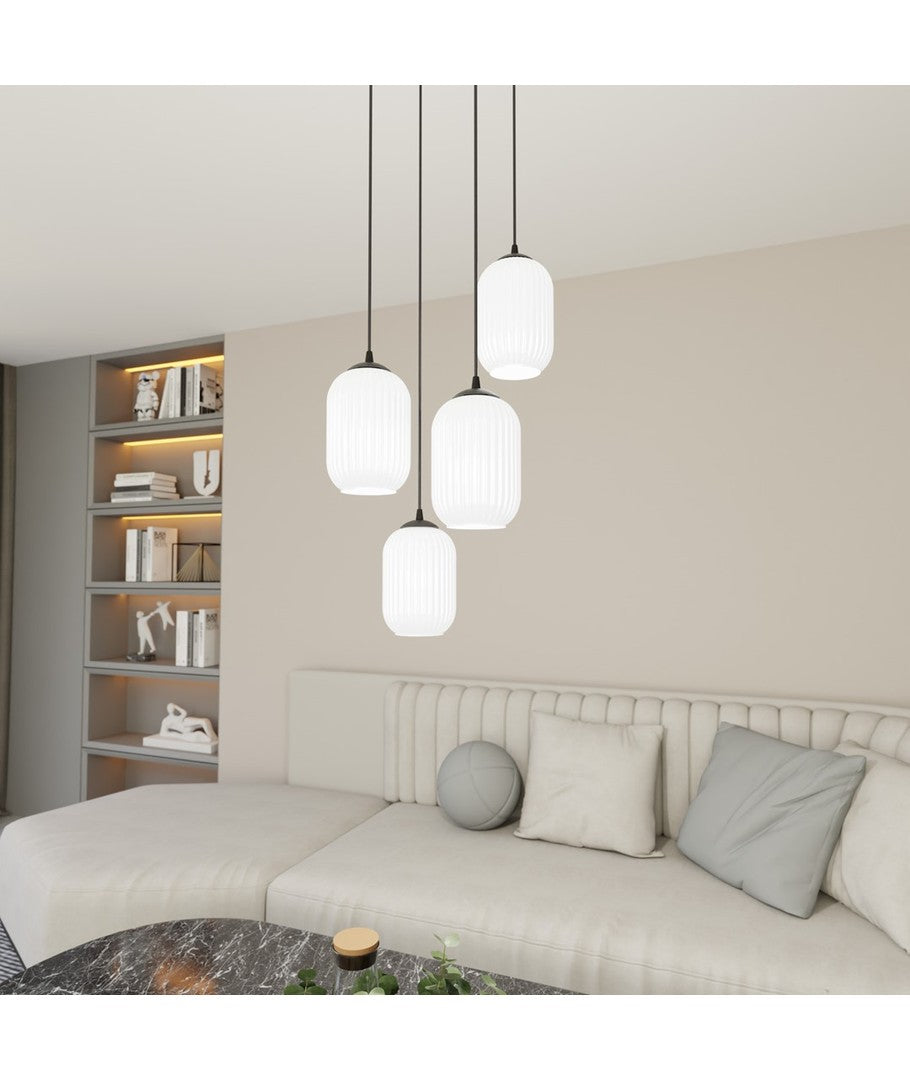 EMIBIG Hängeleuchte Lampe Verdi 4 × E27 Schwarz Opalweiß Pendelleuchte Lampe358 - 5907106011426