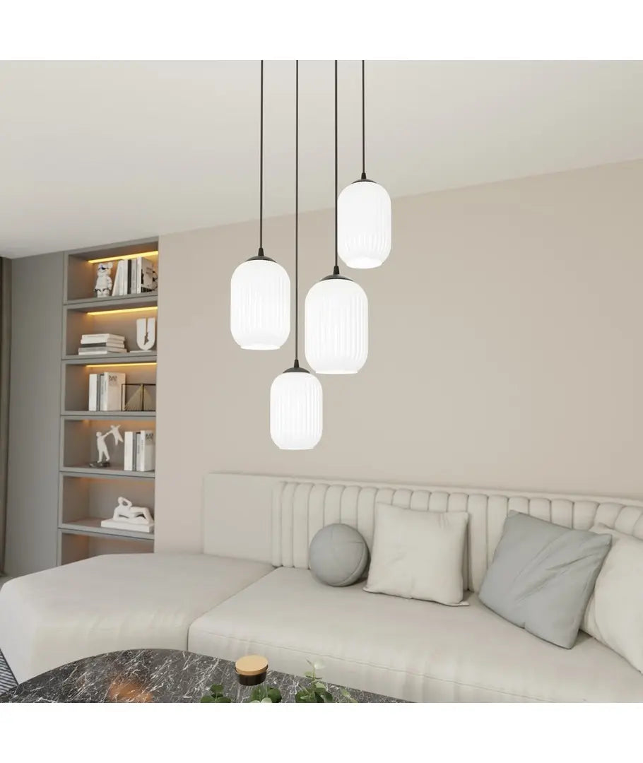 B-Ware Emibig Hängeleuchte Lampe Verdi 4 × E27 Schwarz Opalweiß Pendelleuchte Lampe358 - 5907106011426