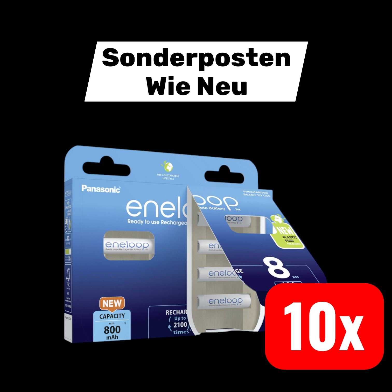 Panasonic eneloop HR03 Micro AAA-Akku Batterie AAA Akku NiMH 800 mAh 10 SETS - 5410853064329
