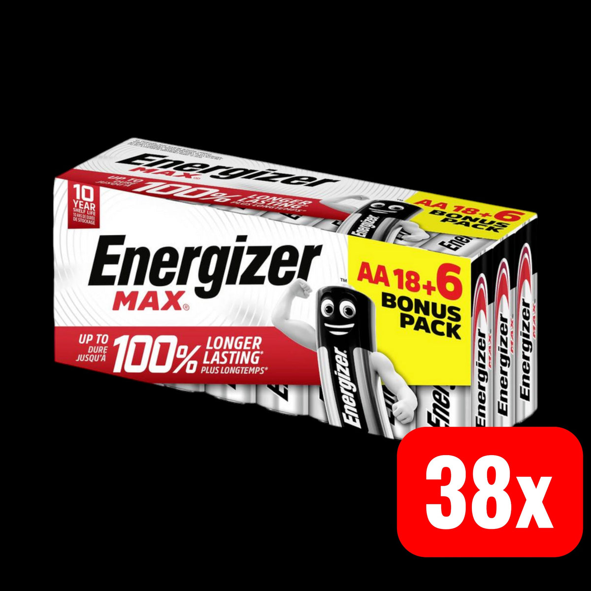 Energizer Max Mignon (AA)-Batterie Alkali-Mangan 1.5 V Ladeakku 38 STÜCK - 7638900439076