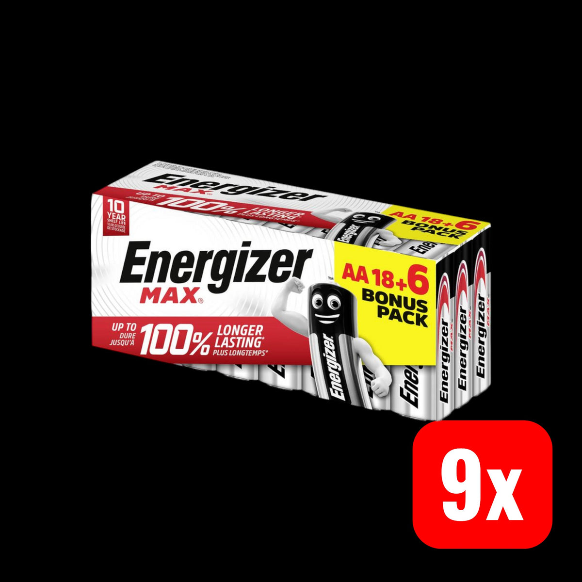 Energizer Max Mignon (AA)-Batterie Alkali-Mangan 1.5 V Ladeakku Akku 9 STÜCK - 7638900439076